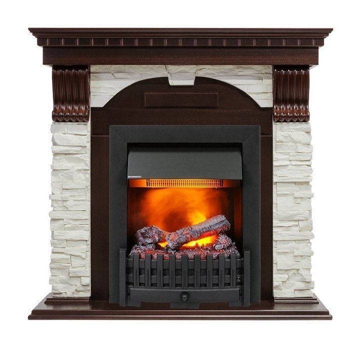 Каминокомплект Dublin - Темный дуб / Сланец белый с очагом Danville Black FB2