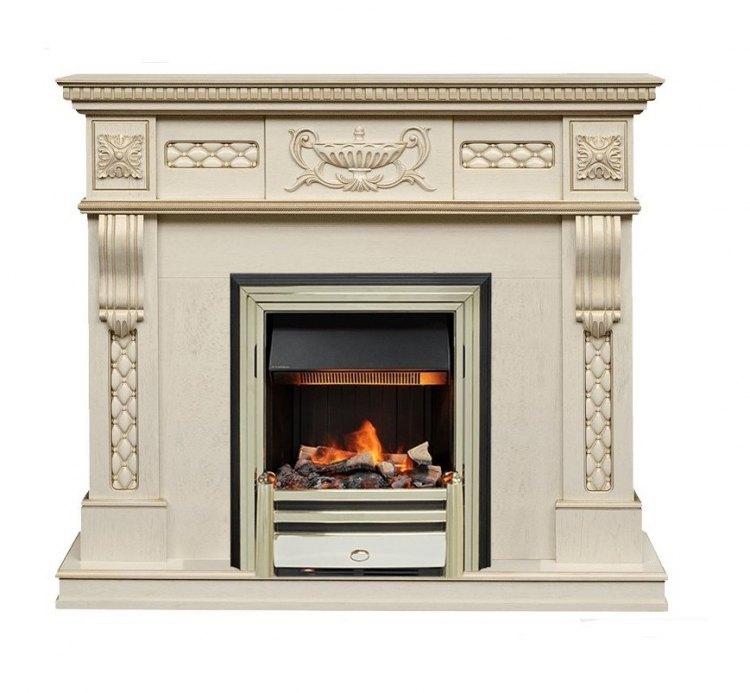 Каминокомплект Corsica - Слоновая кость с патиной (Ширина 1100) с очагом Cavendish