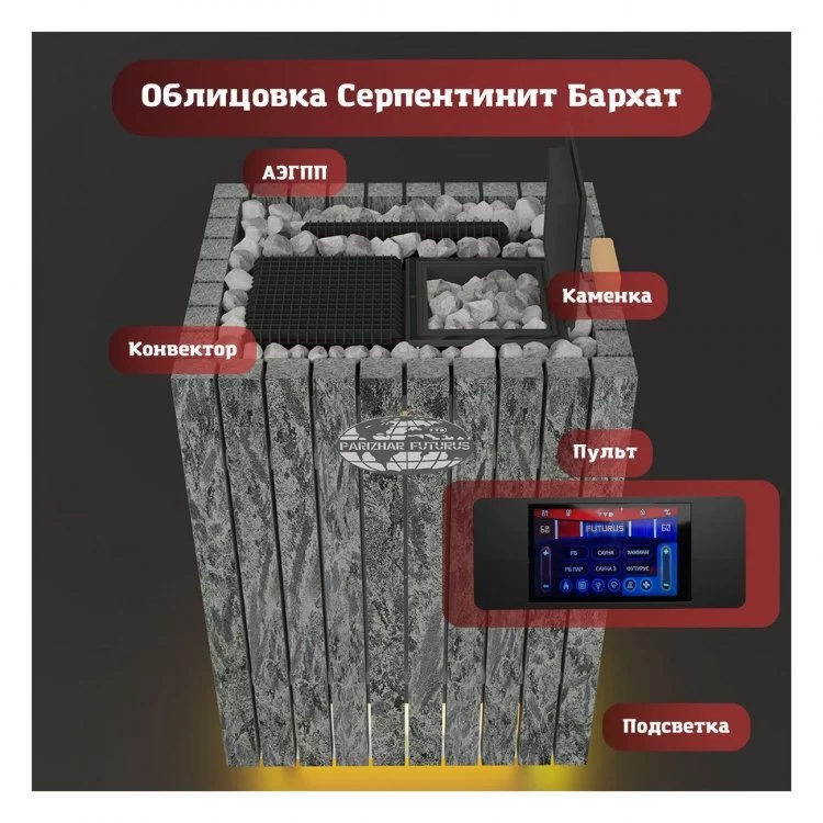 Электрическая паротермальная печь «ПАРиЖАР Футурус» (серпентинит бархат)