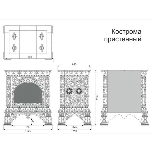 Каминная облицовка КимрПечь Кострома декоративная пристенная Белый