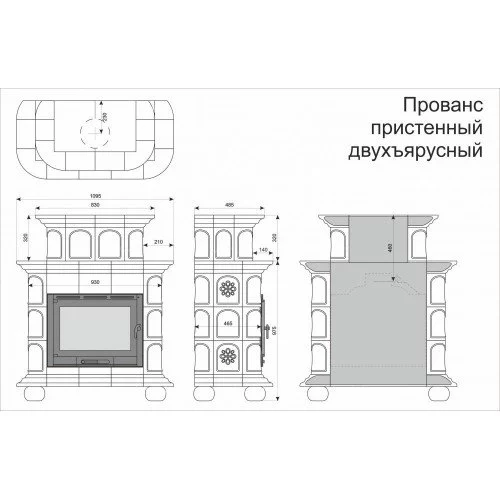 Каминная облицовка КимрПечь Прованс пристенная двухъярусная Маки