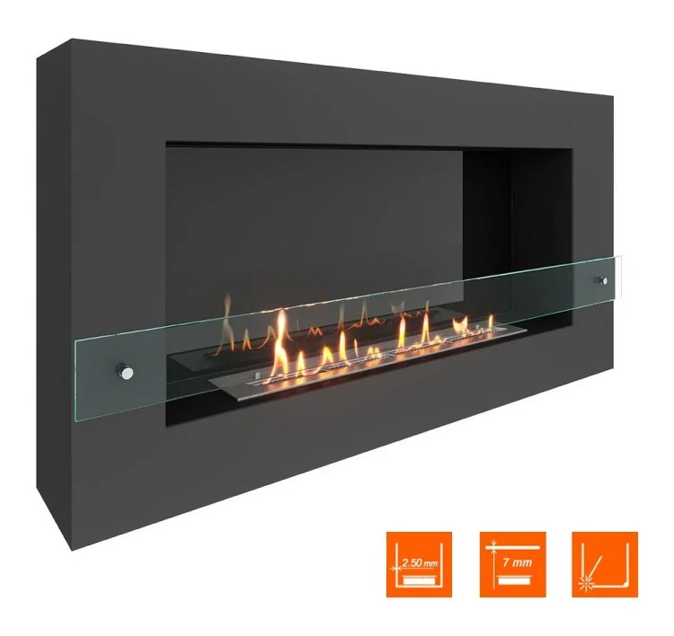 Биокамин SteelHeat WALL GRAND 1200 черный (Стекло + Стемалит)