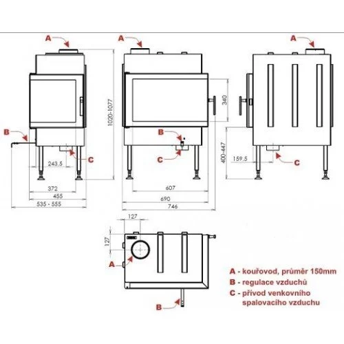 Каминная топка ABX Cardiff P (угловое стекло справа)