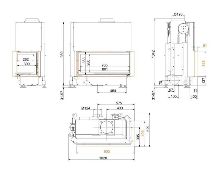 Каминная топка Brunner Architektur-Kamin Eck 38/86/36 с правым углом