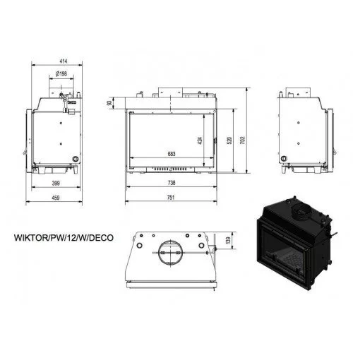 Каминная топка Kratki Wiktor PW/12/W/Deco
