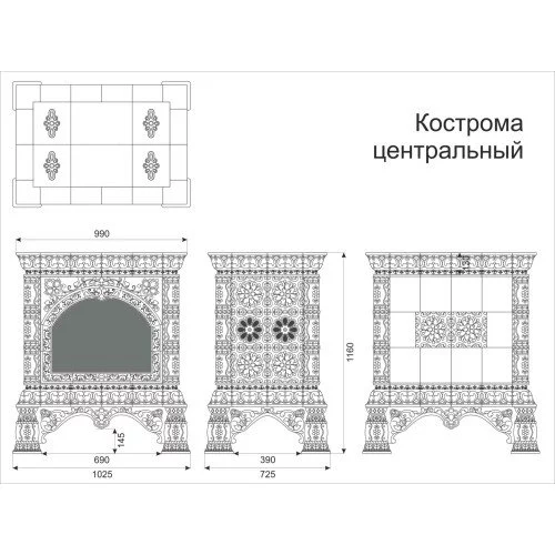 Каминная облицовка КимрПечь Кострома декоративная центральная Белый