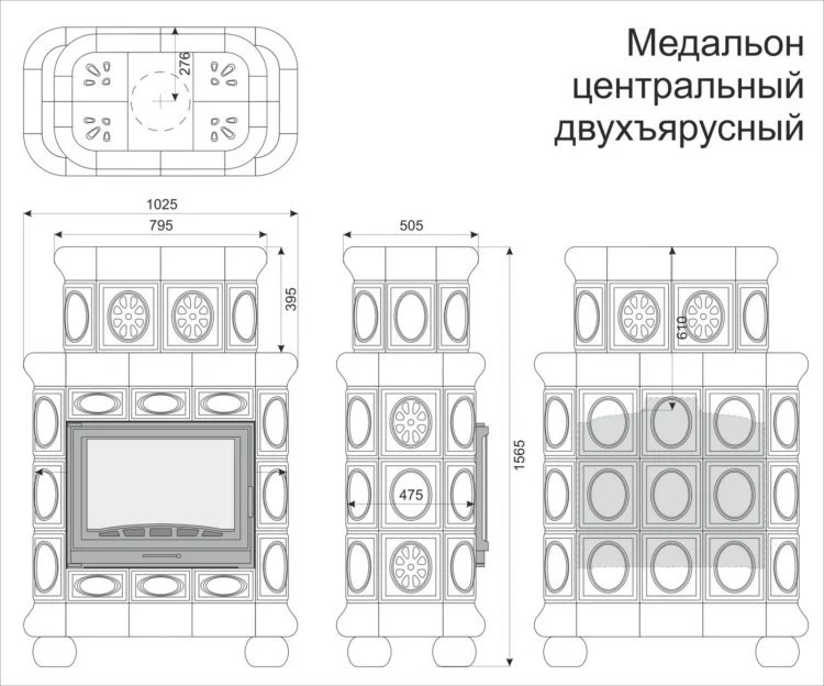 Каминная облицовка КимрПечь Медальон центральная двухъярусная Белый