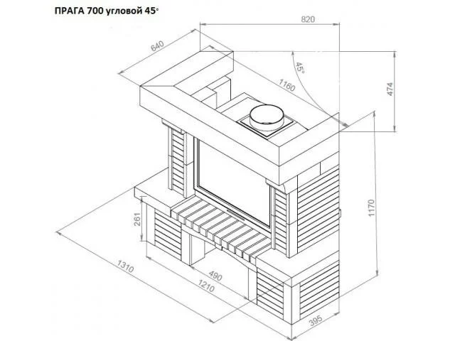 Каминная облицовка Прага 700 (угловая)