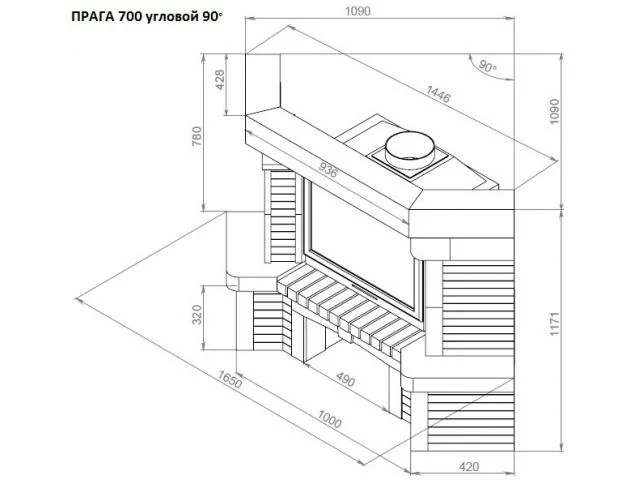 Каминная облицовка Прага 700 (угловая)