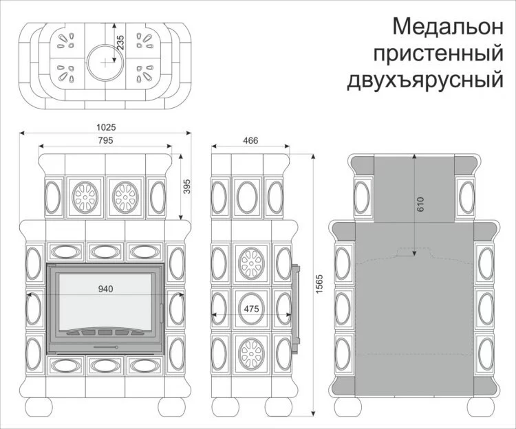 Каминная облицовка КимрПечь Медальон пристенная двухъярусная Шоколад