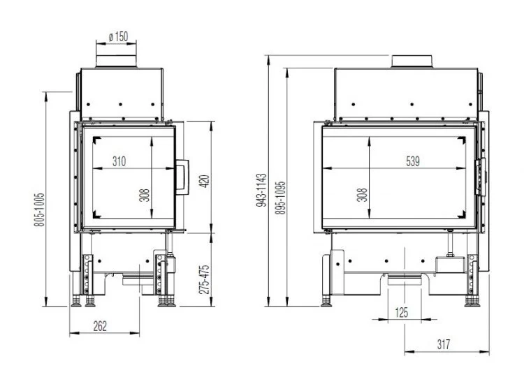 Каминная топка Austroflamm 63x40x42 K L, стекло слева