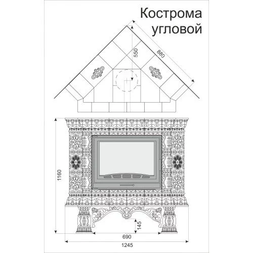 Каминная облицовка КимрПечь Кострома угловая Белый