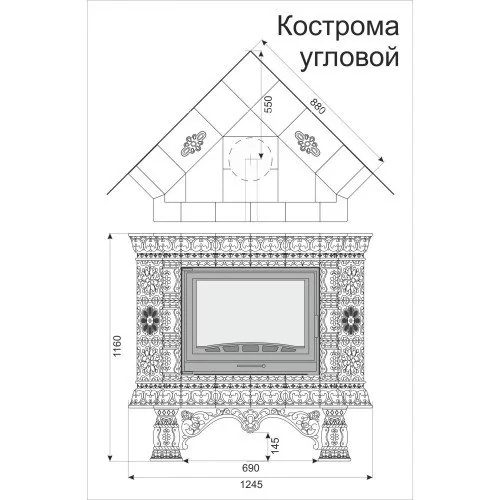 Каминная облицовка КимрПечь Кострома угловая Ваниль