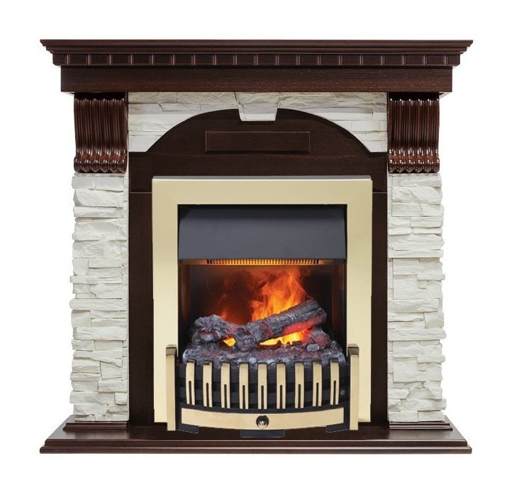 Каминокомплект Dublin - Темный дуб / Сланец белый с очагом Danville Brass FB2