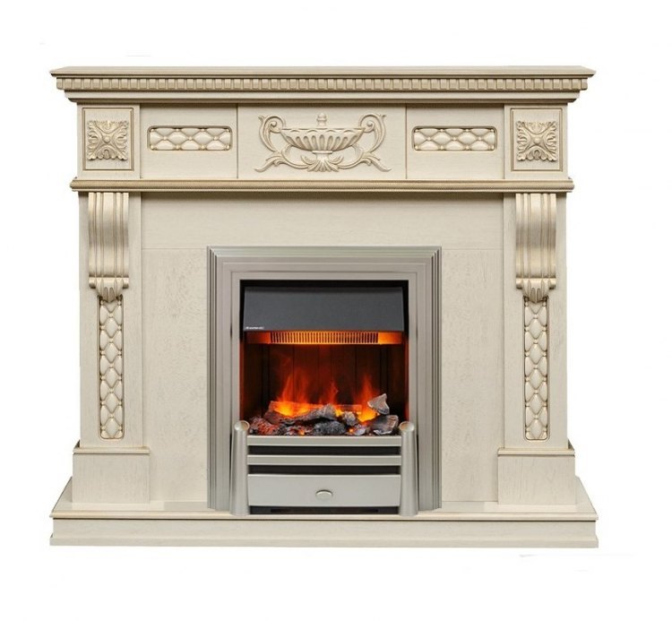 Каминокомплект Corsica - Слоновая кость с патиной (Ширина 1100) с очагом Chesford