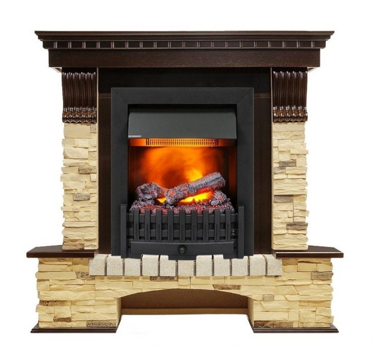 Каминокомплект Pierre Luxe угловой - Темный дуб / Сланец (Высота 1050мм) с очагом Danville Black FB2