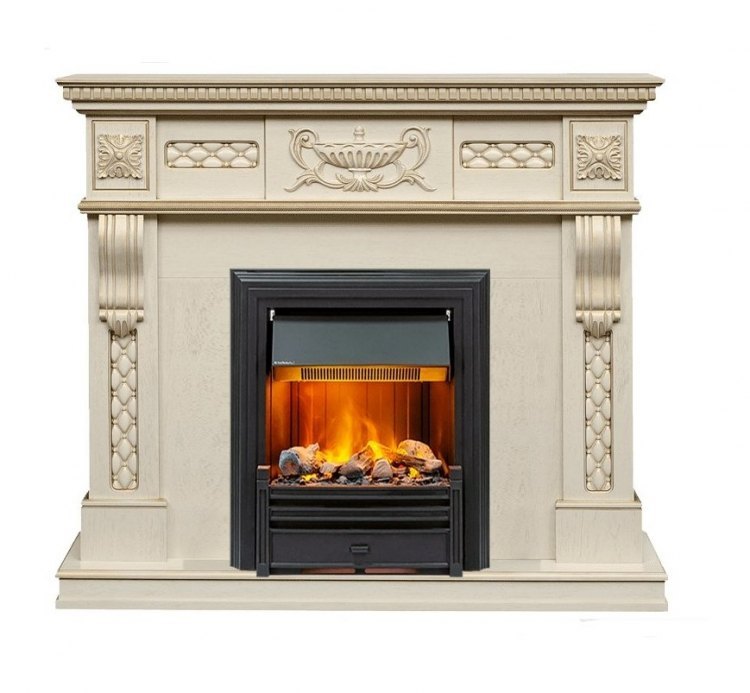 Каминокомплект Corsica - Слоновая кость с патиной (Ширина 1100) с очагом Brookline Black