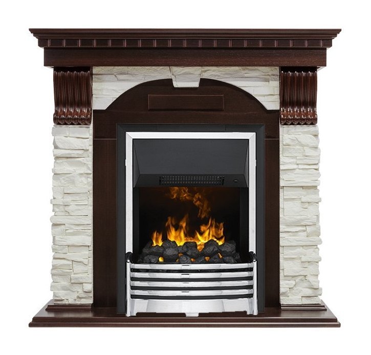 Каминокомплект Dublin - Темный дуб / Сланец белый с очагом Flagstaff