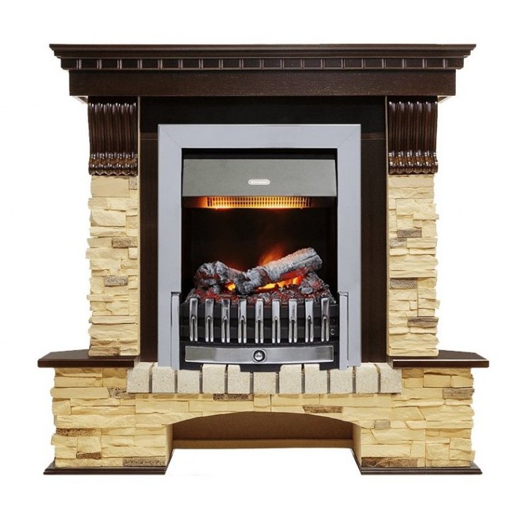 Каминокомплект Pierre Luxe угловой - Темный дуб / Сланец (Высота 1050мм) с очагом Danville Chrome FB2