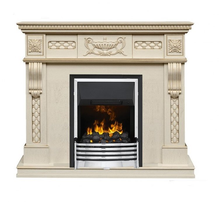 Каминокомплект Corsica - Слоновая кость с патиной (Ширина 1100) с очагом Flagstaff