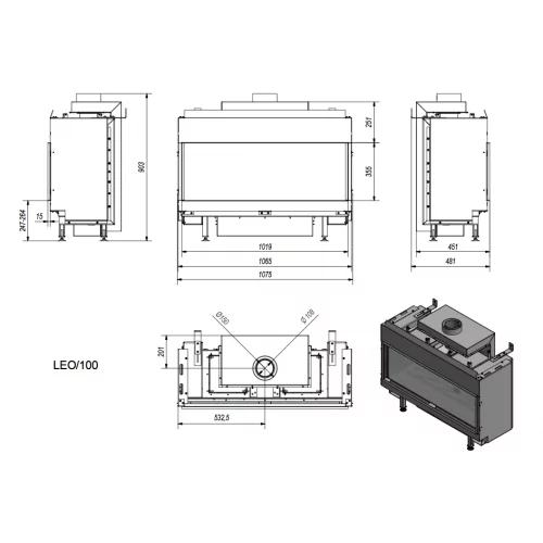 Каминная топка Kratki LEO 100/LPG (баллонный газ)