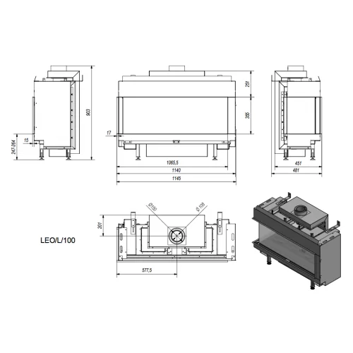Каминная топка Kratki LEO L/100/LPG (баллонный газ)