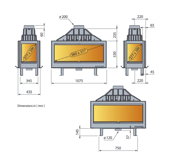 Каминная топка Liseo LCI 11 G4 (L11 4 Glasses)