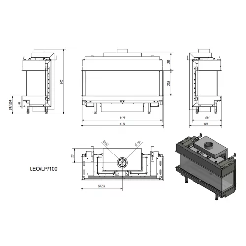 Каминная топка Kratki LEO LP/100/NG (магистральный газ)