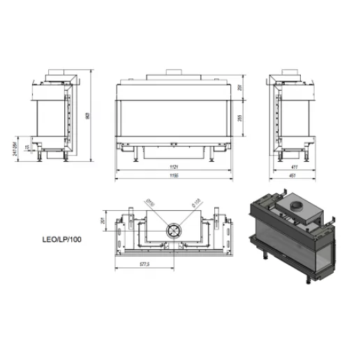 Каминная топка Kratki LEO LP/100/LPG (баллонный газ)