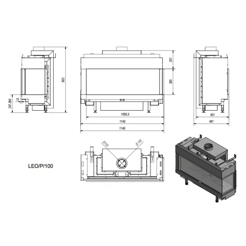 Каминная топка Kratki LEO P/100/LPG (баллонный газ)