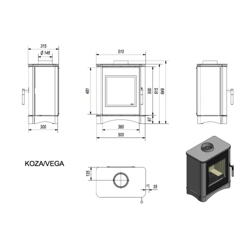 Печь-камин Kratki Koza Vega/150