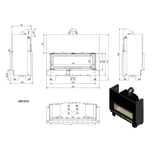 Каминная топка Kratki MB120 G
