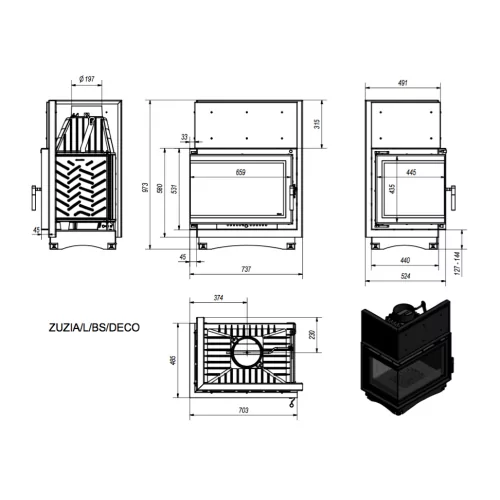 Каминная топка Kratki Zuzia L/BS/Deco