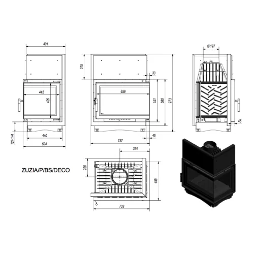 Каминная топка Kratki Zuzia P/BS/Deco