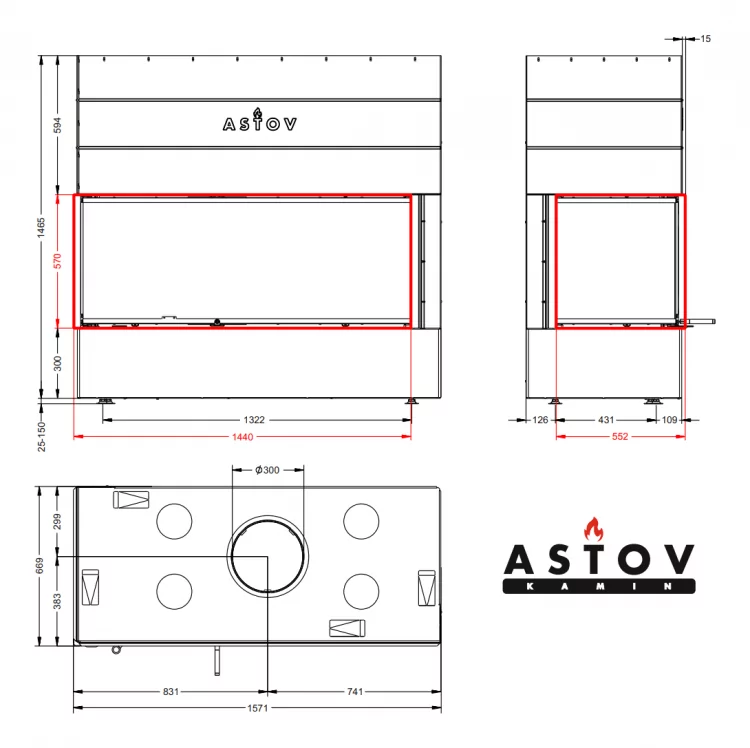 Каминная топка АСТОВ П2С 14057 L (левая)