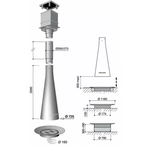 Камин дровяной Focus Filiofocus 2000 центральный, телескопический