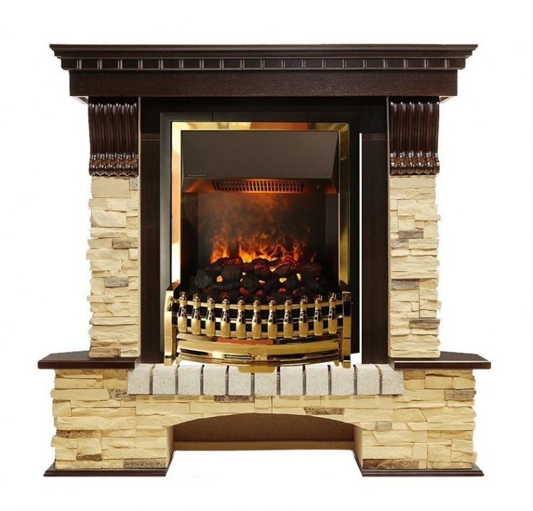 Каминокомплект Pierre Luxe угловой - Темный дуб / Сланец (Высота 1050мм) с очагом Atherton