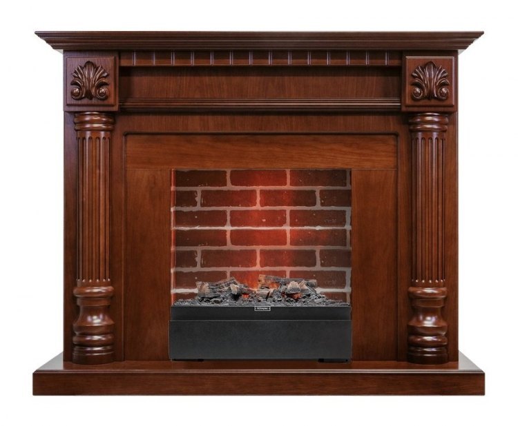 Каминокомплект  Edinburg - Орех / Кирпич с очагом Juneau
