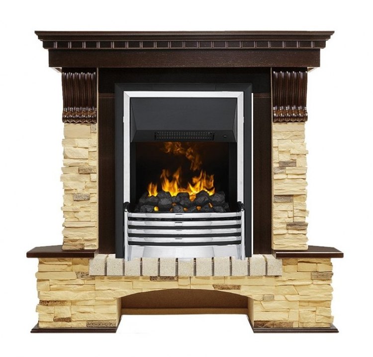 Каминокомплект Pierre Luxe угловой - Темный дуб / Сланец (Высота 1050мм) с очагом Flagstaff