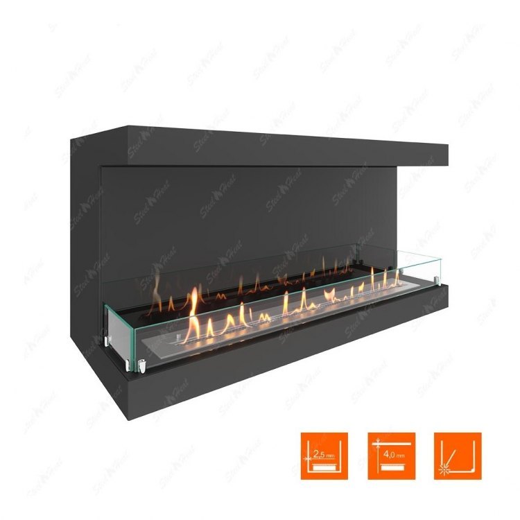 Биокамин фронтальный SteelHeat LONG 1200 (Стекло + Стемалит)