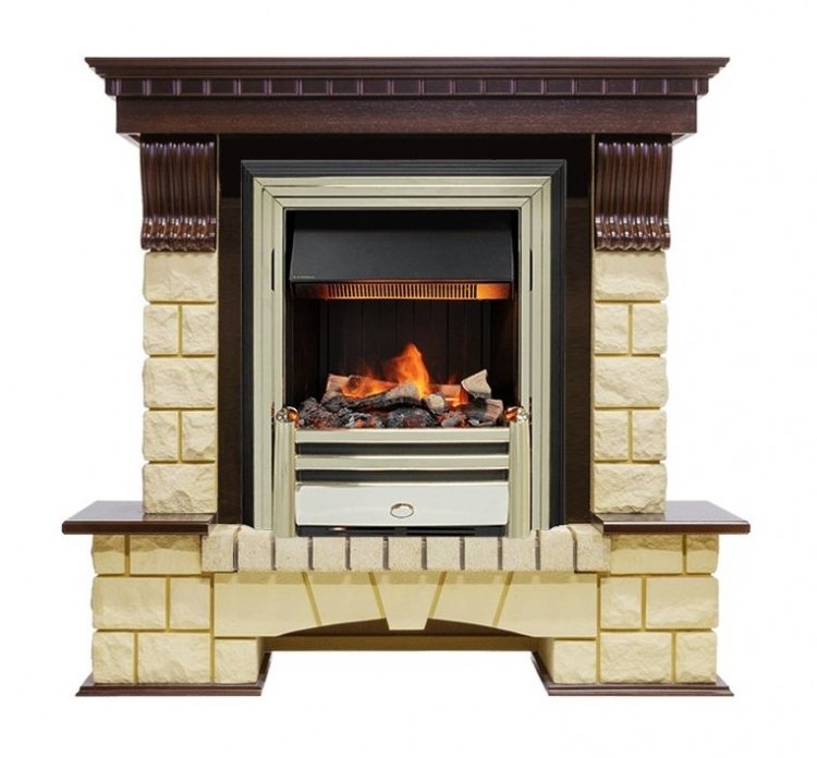 Каминокомплект Pierre Luxe - Темный дуб / Шампань (Высота 1050мм) с очагом Cavendish