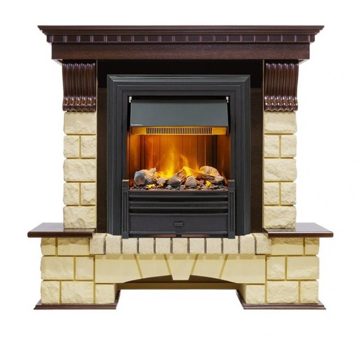 Каминокомплект Pierre Luxe - Темный дуб / Шампань (Высота 1050мм) с очагом Brookline Black