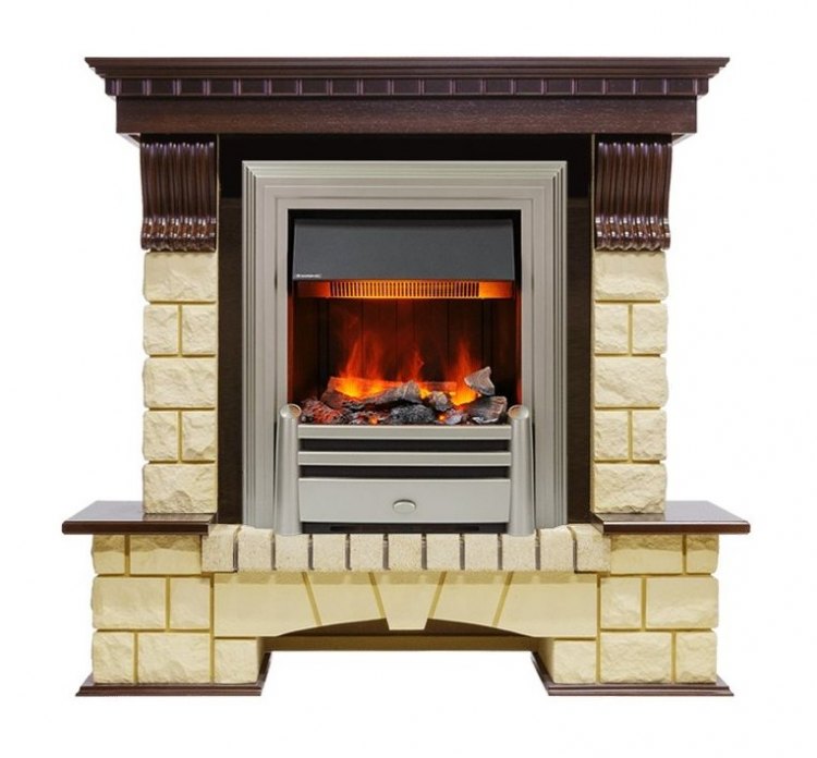 Каминокомплект Pierre Luxe - Темный дуб / Шампань (Высота 1050мм) с очагом Chesford