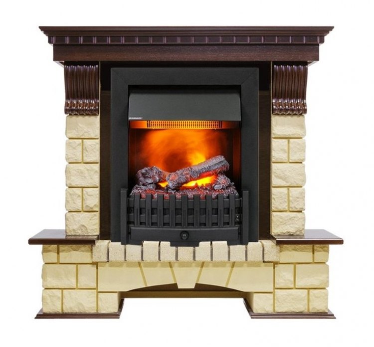 Каминокомплект Pierre Luxe - Темный дуб / Шампань (Высота 1050мм) с очагом Danville Black FB2