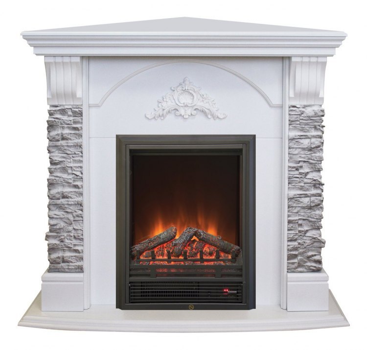 Электрокамин Athena Corner GR WT с очагом Eugene