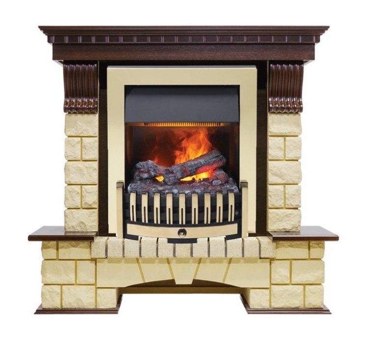 Каминокомплект Pierre Luxe - Темный дуб / Шампань (Высота 1050мм) с очагом Danville Brass FB2