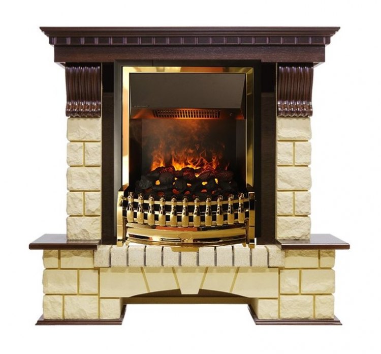 Каминокомплект Pierre Luxe - Темный дуб / Шампань (Высота 1050мм) с очагом Atherton