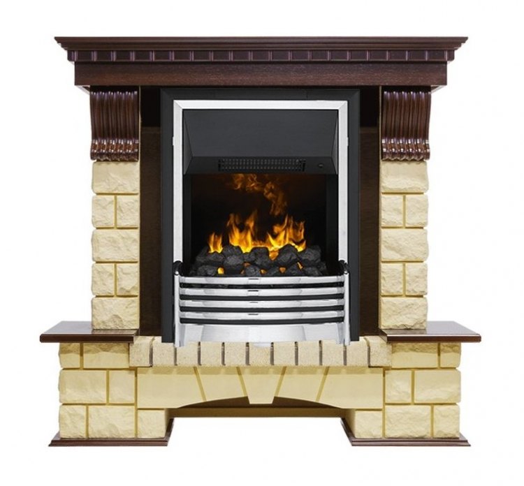 Каминокомплект Pierre Luxe - Темный дуб / Шампань (Высота 1050мм) с очагом Flagstaff