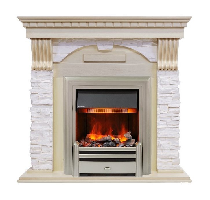 Каминокомплект Dublin - Слоновая кость с патиной / Сланец крем с очагом Chesford