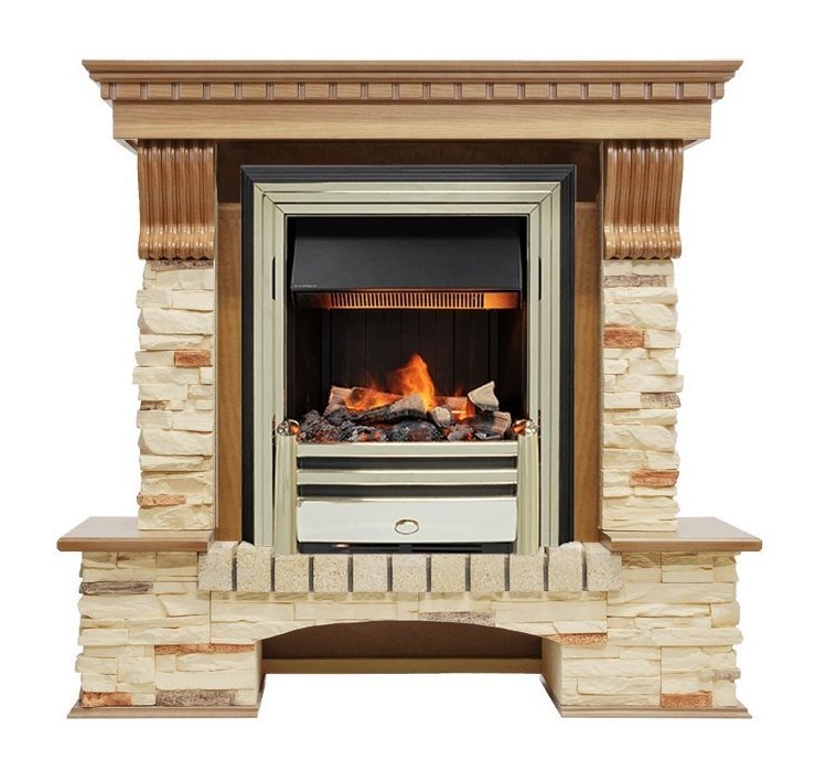 Каминокомплект Pierre Luxe - Дуб / Сланец с очагом Cavendish